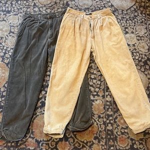 Two Pairs of Bugle Boy corduroy pants - tan and green 34/30